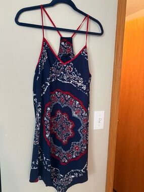 Women’s Navy and Red Printed Spaghetti Strap Bandana Dress